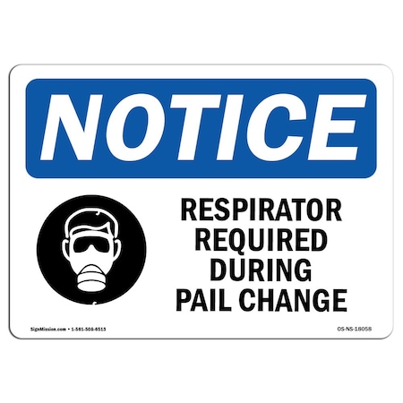OSHA Notice Sign, Respirators Required During With Symbol, 18in X 12in Decal